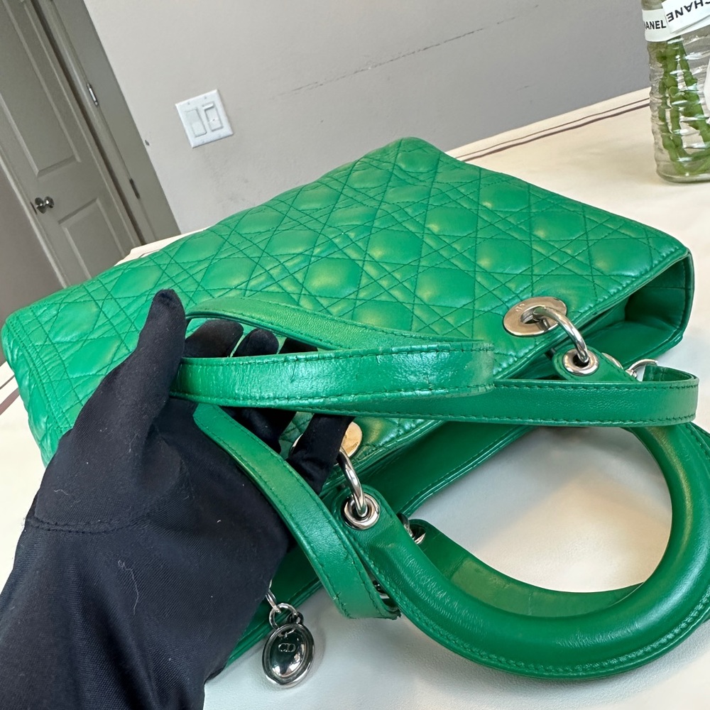 Dior Green Quilted Leather Lady Dior Top-Handle Shoulder Bag - Picture 11 of 16